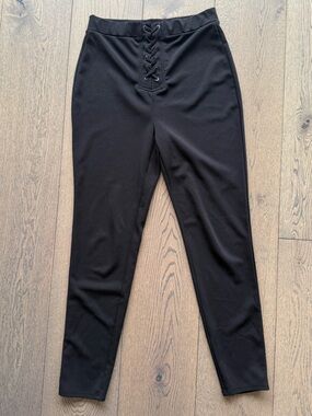 Forever 21 High-Waisted Lace-Up Pants, Black Stretch